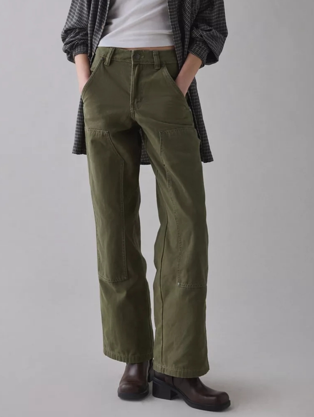 Urban Outfitters Dickies Olive Green Mid Rise Double Knee Canvas Carpenter Pants